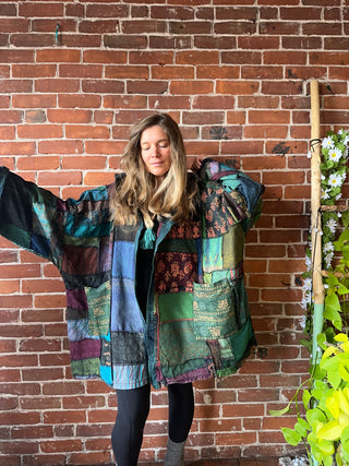 Oversized Juniper Fireside Patchwork Hoodie - Earth Tones
