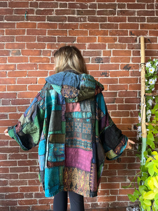 Oversized Juniper Fireside Patchwork Hoodie - Earth Tones