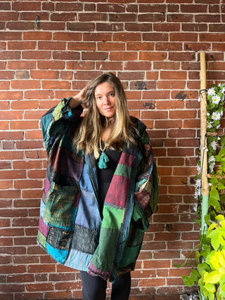 Oversized Juniper Fireside Patchwork Hoodie - Earth Tones