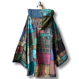Oversized Juniper Fireside Patchwork Hoodie - Earth Tones