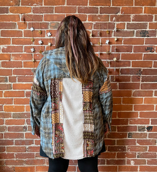 Freya Patchworked Button Up Hoodie Plaid Top