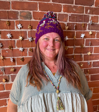 Magic Mushroom Embroidered Wool Pom Pom Beanie Hat