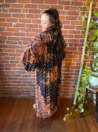 Midnight Queen Floral Bleach Dye Kimono Duster
