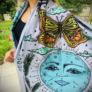 Pashmina Scarf / Wall Hanging / Moon + Monarch / Original Art By Melanie Bodnar-Final Sale