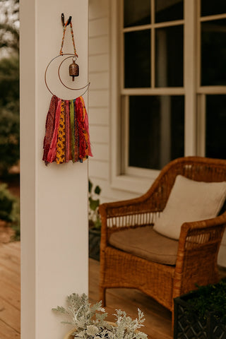 Moon Bell Wind Chime Upcycled Sari Wall Hanging- Fair Trade Made