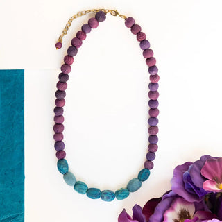 Kantha Couplet Necklace | Plum/Turquoise-Fair Trade Made- Final Sale