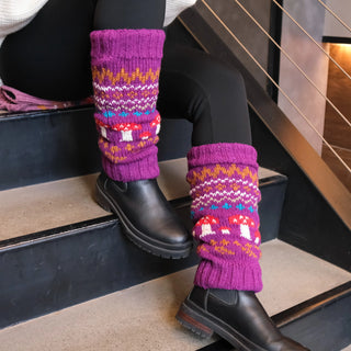 Mushroom Knit Fair Isle Fleece Lined Leg Warmers