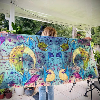 Pashmina Scarf / Wall Hanging / Rainbow Luna Moth / Original Art By Melanie Bodnar-Final Sale