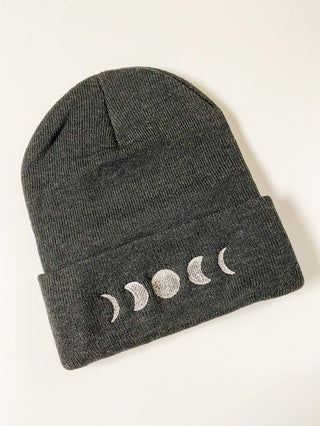 Moon Phase Embroidered Beanie Hat