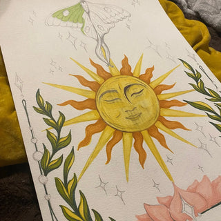 Tapestry Wall Hanging / Sun and Luna Moth / Original Art By Melanie Bodnar-Final Sale