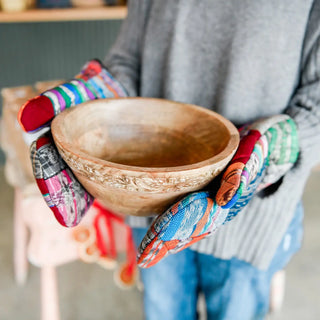 Set of Two Recycled Cotton Patch Oven Mitts- Fair Trade Made -Final Sale