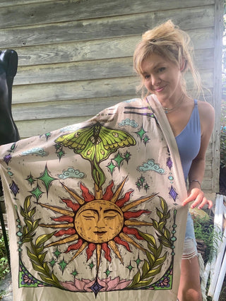 Pashmina Scarf / Sun and Luna Moth / Original Art By Melanie Bodnar