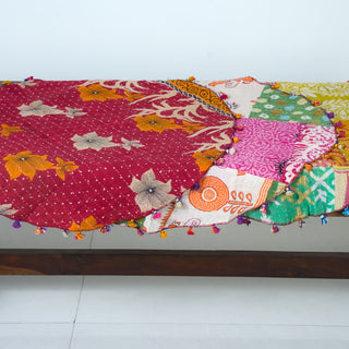 Mystery Recycled Kantha Round Table Cover 25"