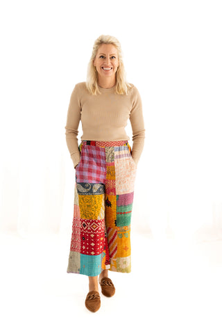 Winona Kantha Patchwork Cropped Wide Leg Pants