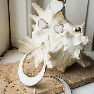 Crescent Moon Mother of Pearl Hoop Earrings -Fair Trade Made- Final Sale