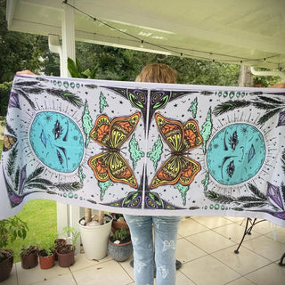 Pashmina Scarf / Wall Hanging / Moon + Monarch / Original Art By Melanie Bodnar-Final Sale