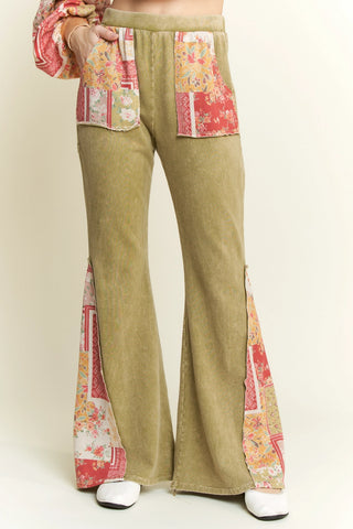 Bohemian Autumn Days Bandana Patchwork Bell Bottom Pants - Sage