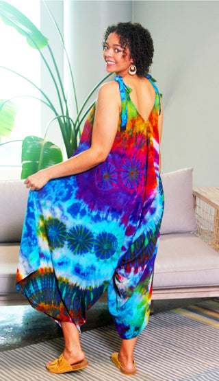 Oh So Flowy Festival Season Tie Dye Jumpsuit Fits up to 2X - Multiple Colors