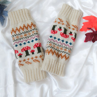 Mushroom Knit Fair Isle Fleece Lined Leg Warmers