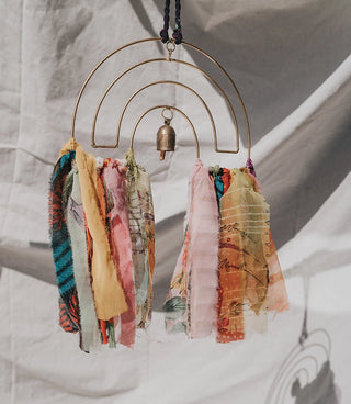 Rainbow Wind Chime Upcycled Sari Wall Hanging- Fair Trade Made