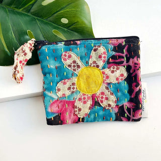 Mystery Flower Patch Vintage Kantha Coin Purse