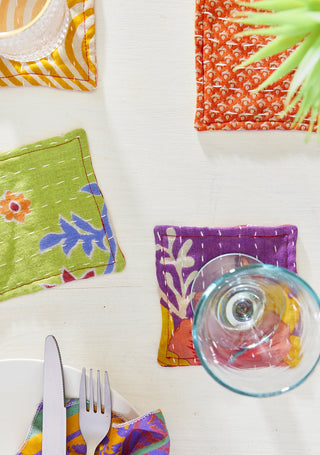 Mystery Recycled Kantha Coaster Set with Bag