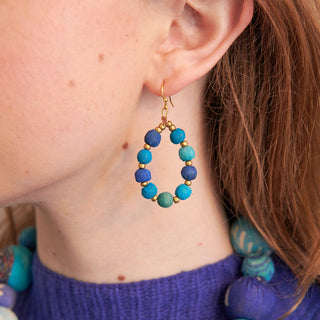 Kantha Azure Beaded Teardrop Earrings -Fair Trade Made
