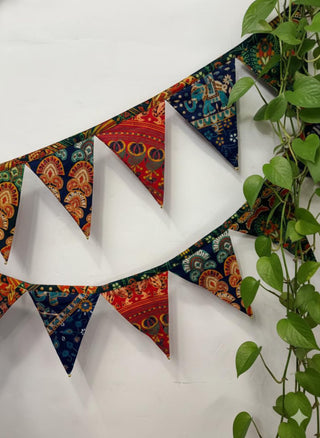Festive Recycled Mandala Triangle Banner / Cotton Bunting Garland