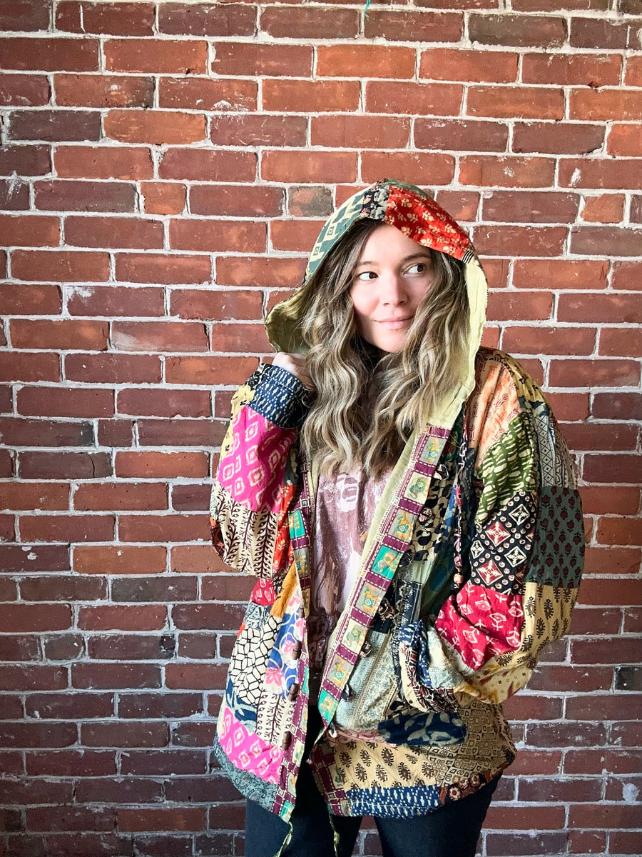 Free Size Meadow Random Patchwork Hoodie Hooded Jacket