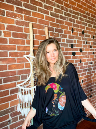 One Size. Kantha Crescent Moon  Flowy Top