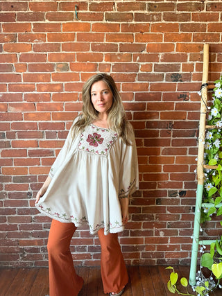 Hannah Poncho Capelet Top - Washed Stone Taupe