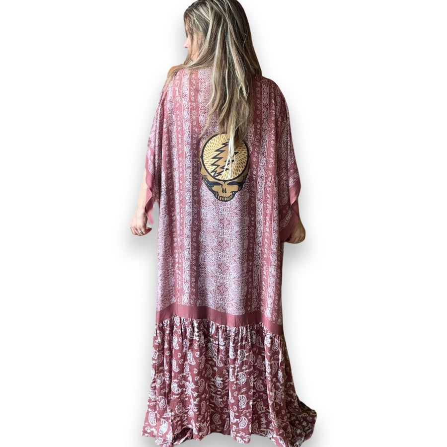One Size Fits Most Long Flowy Wine Paisley Grateful Dead Tiered Robe Kimono