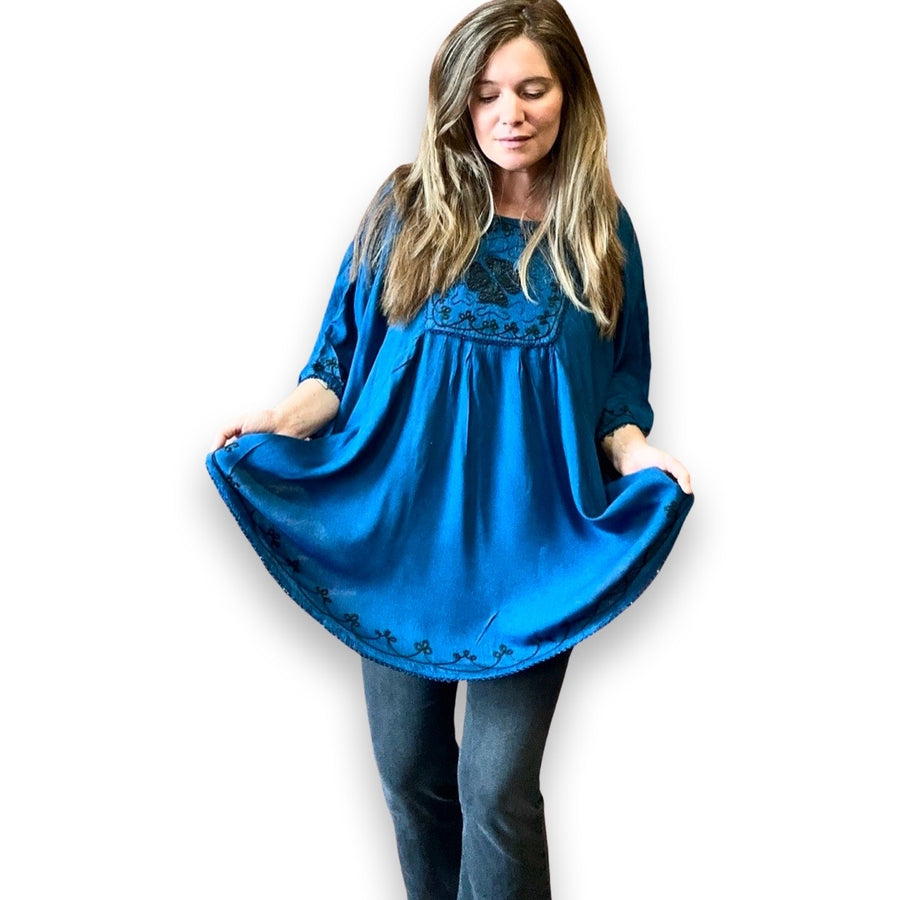 Free Size up to 2X Hannah Poncho Capelet Top - Earth Blue - item: 1106