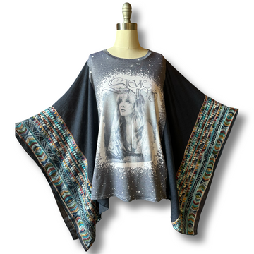 One Size Fits Most Stevie Nicks Navy Blue Embroidered Detail Poncho Top Item: 1176