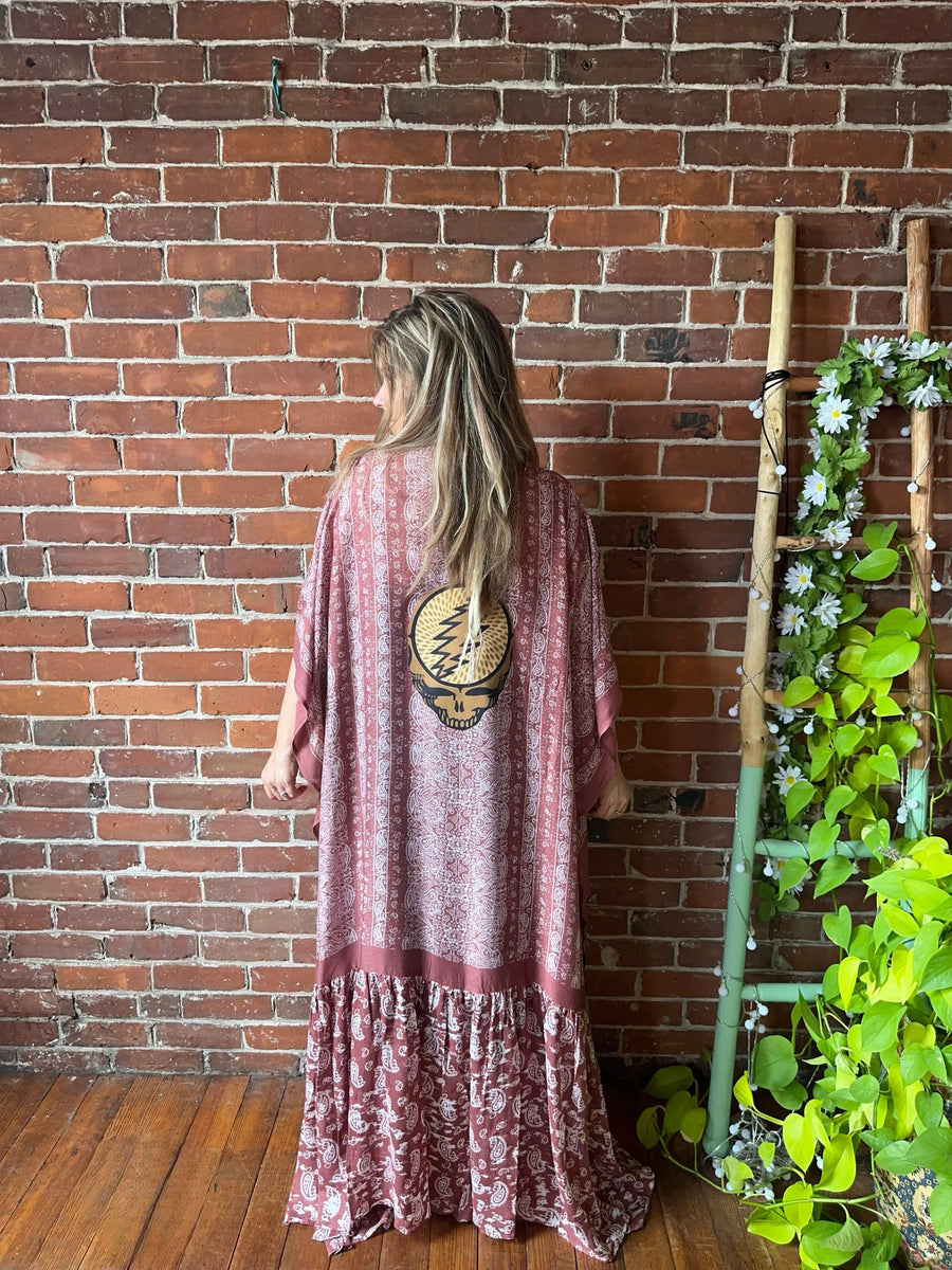One Size Fits Most Long Flowy Wine Paisley Grateful Dead Tiered Robe Kimono