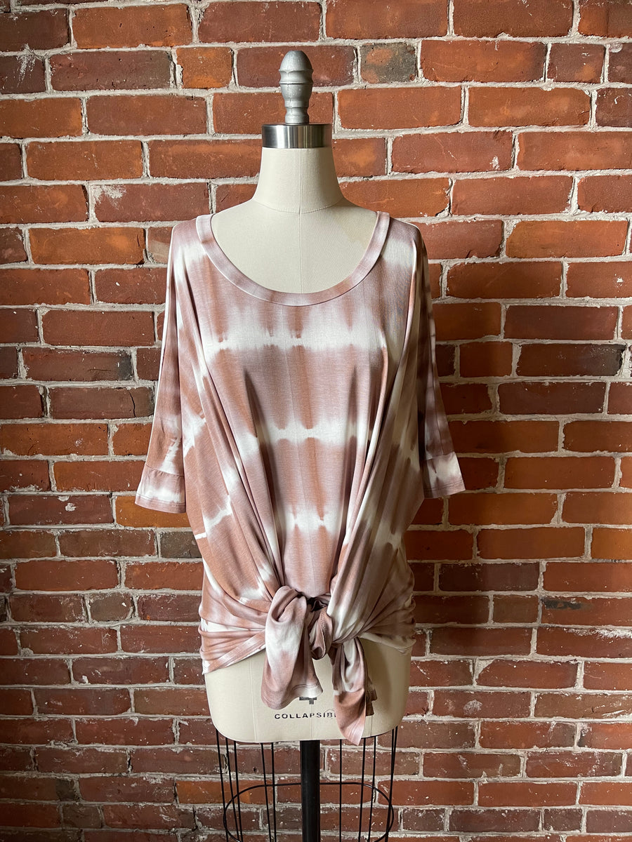 Sierra Tie Dye Buttery Soft Flowy Round Neck Tunic Top In Mocha - Multiple Sizes Available