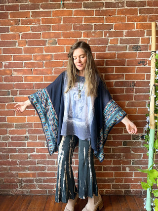 Stevie Inspired Navy Blue Embroidered Poncho