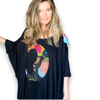 One Size. Kantha Crescent Moon  Flowy Top