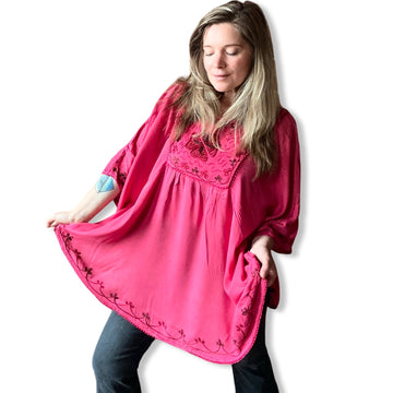 Free Size up to 2X Hannah Poncho Capelet Top - Magenta - item: 1108