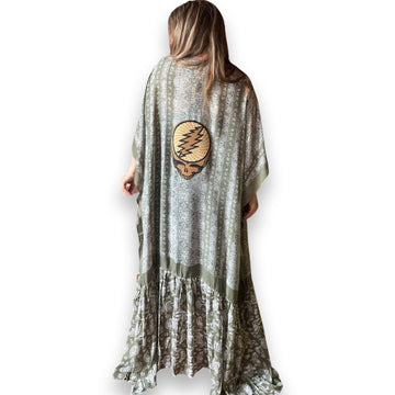 One Size Fits Most Long Flowy Sage Paisley Grateful Dead Tiered Robe Kimono