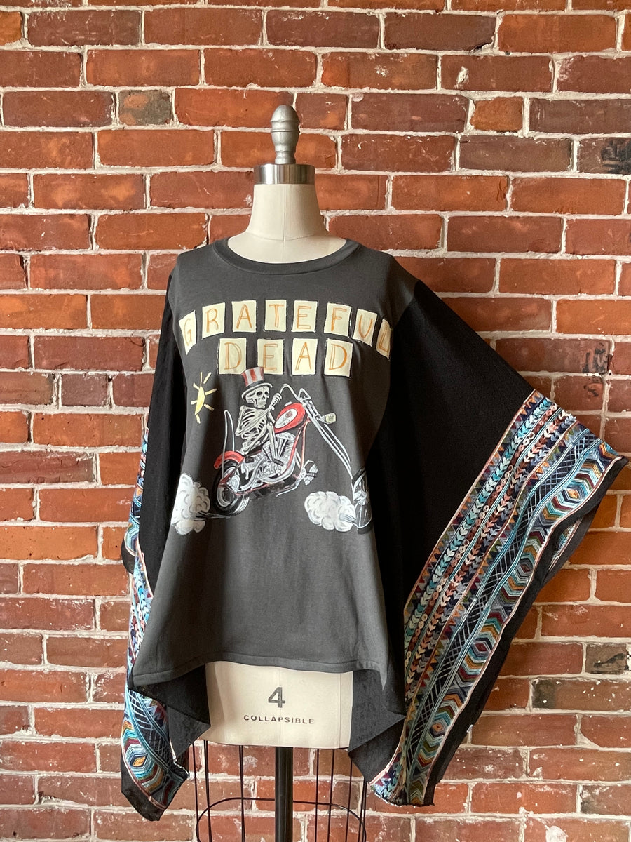 One Size Fits Most Upcycled Grateful Dead Inspired Motorcycle Sam Embroidered Poncho Top