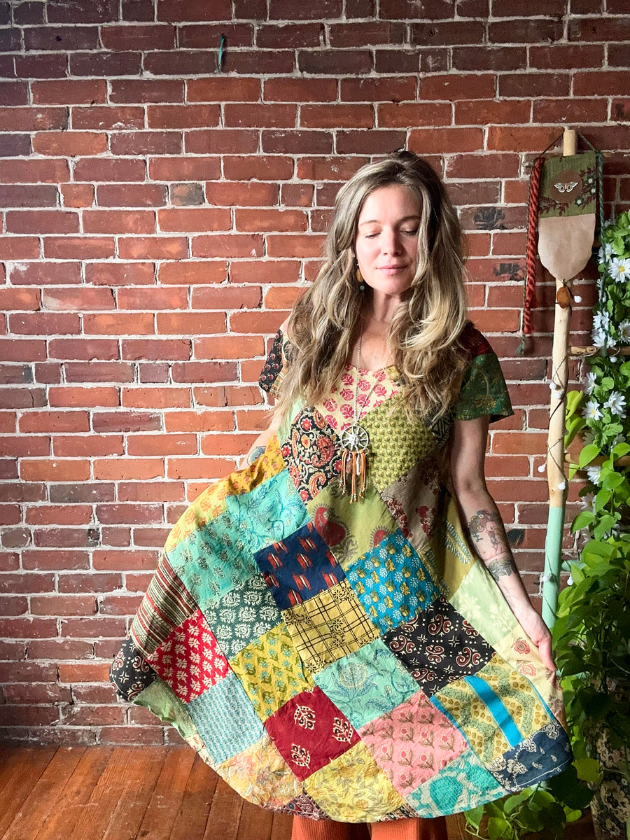 Size Small/Medium Recycled Cotton Sari Patchwork OOAK Dress Item: 1272