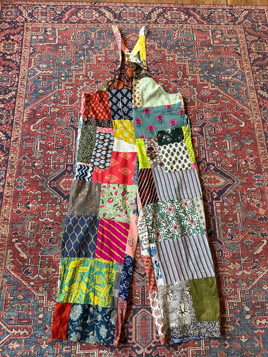 Free Size. Small-Large Cotton Patchwork Overalls - Assorted Patchwork Prints