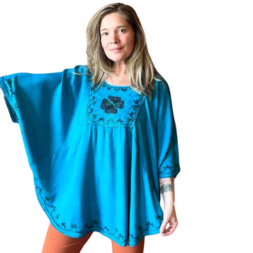 Free Size up to 2X Hannah Poncho Capelet Top - Washed Teal - item: 1100