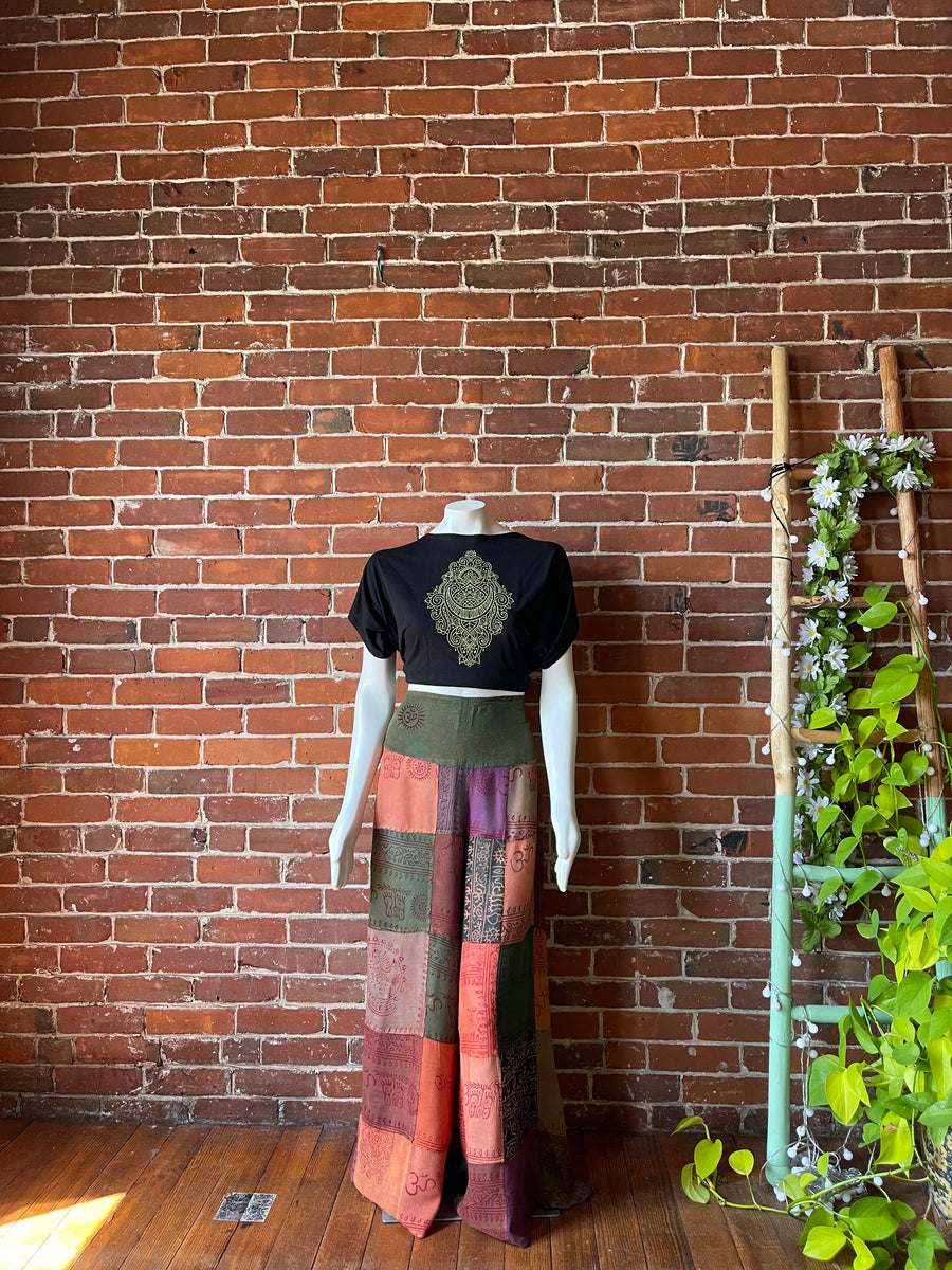 Size Medium/Large - ~Goddess Vibe~ Flowy Patchwork Rayon Wide Leg Pants