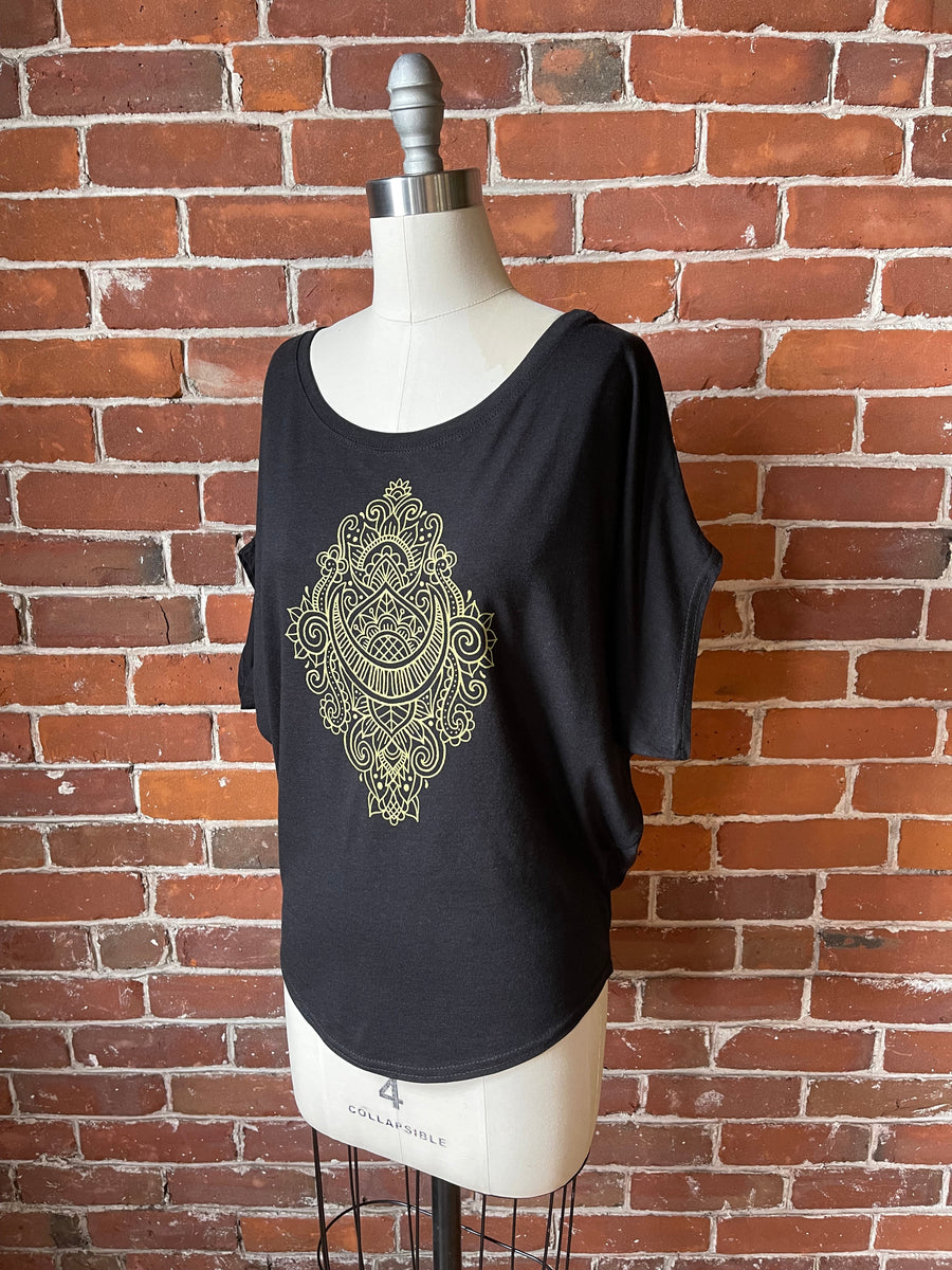 Henna Moon Pattern Bamboo Dolman Top in Black - Multiple Sizes Available