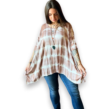 Sierra Tie Dye Buttery Soft Flowy Round Neck Tunic Top In Mocha - Multiple Sizes Available