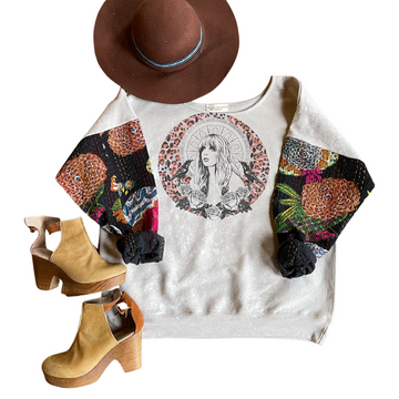 Multiple Sizes Available Stevie Nicks Bleach Washed Kantha Sleeve Sweatshirt Sweater Item: 1365