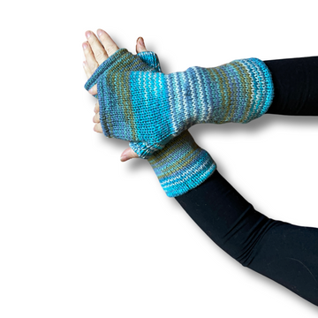 Bright Blues/greens Fleece Lined Wool Handwarmers / Fingerless Gloves Item: 1230