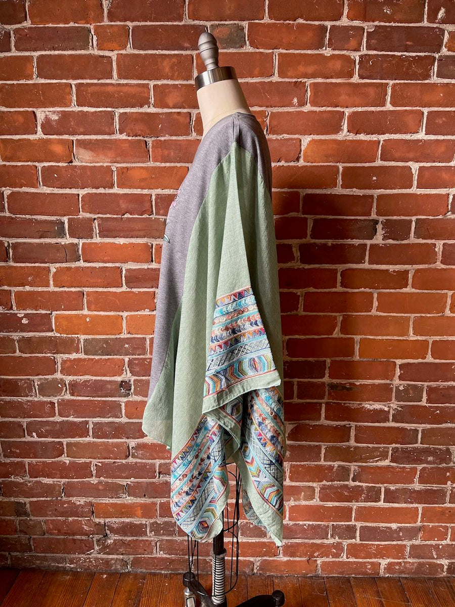 One Size Fits Most Fleetwood Mac Sage Embroidered Detail Poncho Top